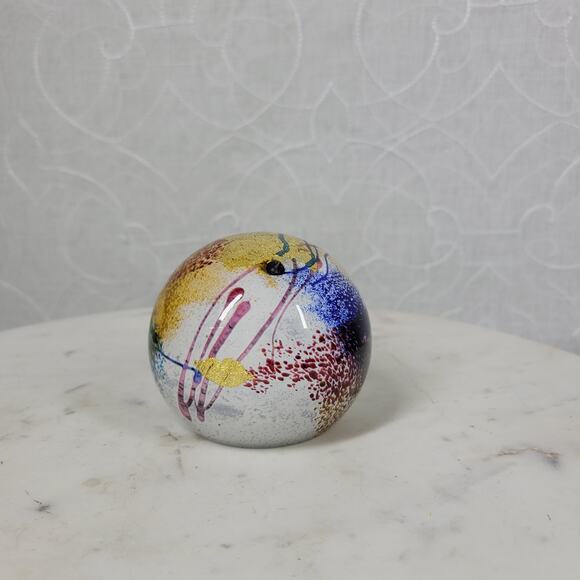 VTG Earl O James Paperweight 3" Blue Gold Flecks Handblown Art Glass Signed '99 - Picture 10 of 16